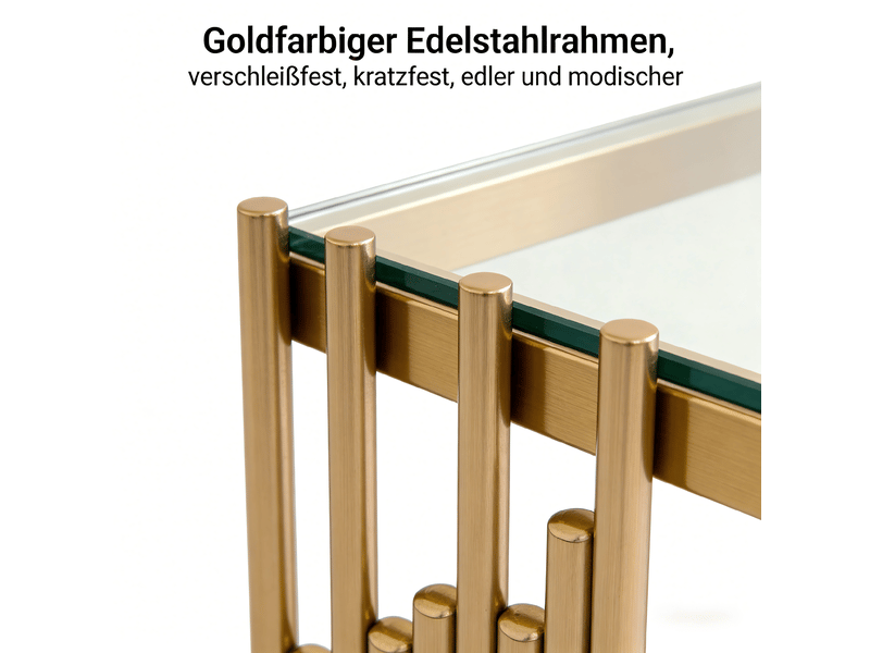  Table basse fixe carrée en verre trempé avec cadre en acier inoxydable pour salon 32 cm doré transparent  - Conforama C
