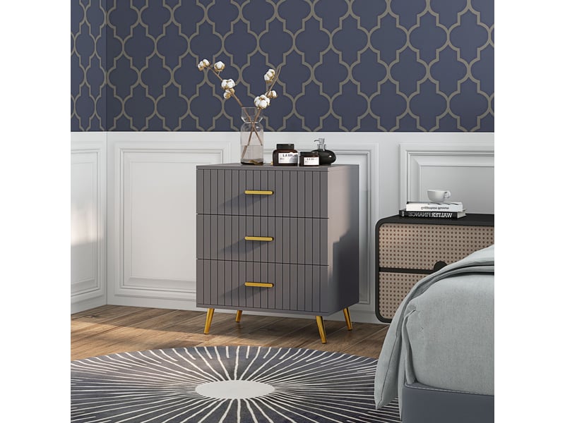 Commode moderne à 3 tiroirs en bois et aluminium, 60 x 40 x 71,5 cm, or et gris foncé  - Conforama C
