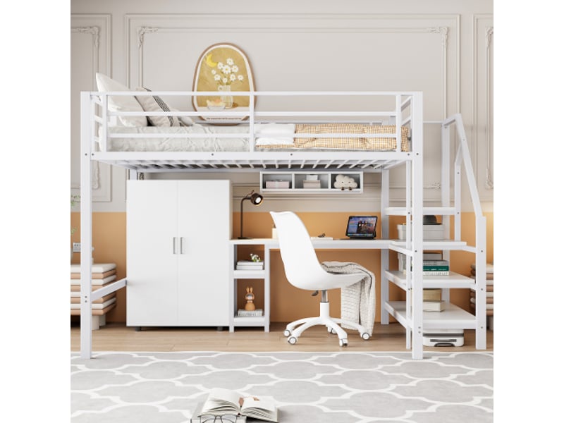  Lit mezzanine 140x200 cm coloris blanc métal lit enfant blanc - Conforama B