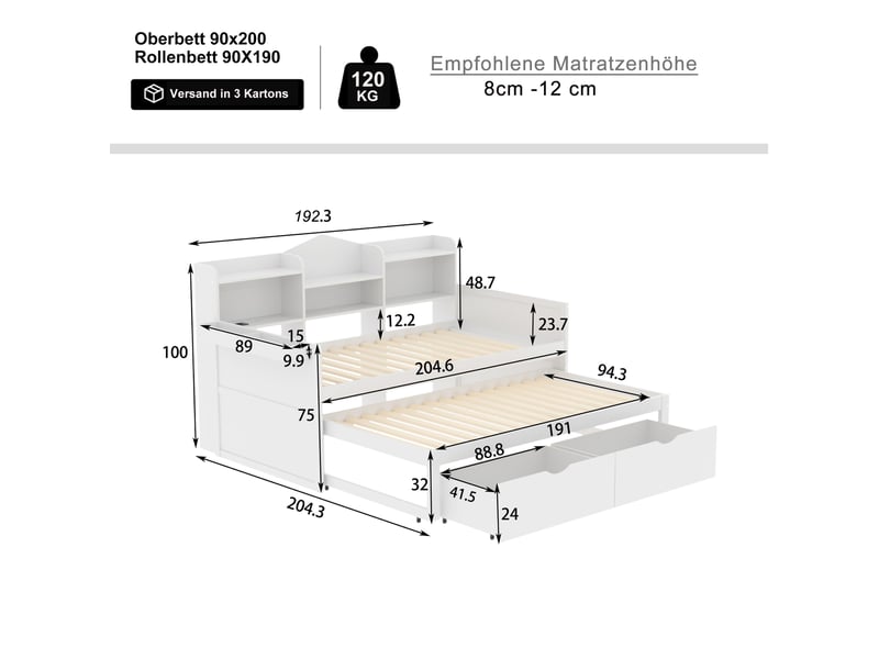  Lit convertible en bois blanc 90x200 cm  - Conforama C