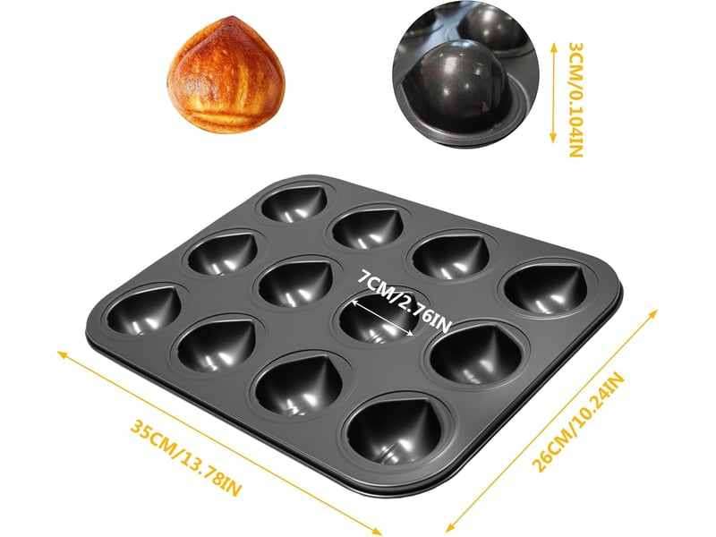 Moule à gâteau au beurre, riz, muffins, 12 cavités en forme de châtaigne antiadhésif pour la cuisson au four (noir) Cake tin - Conforama B