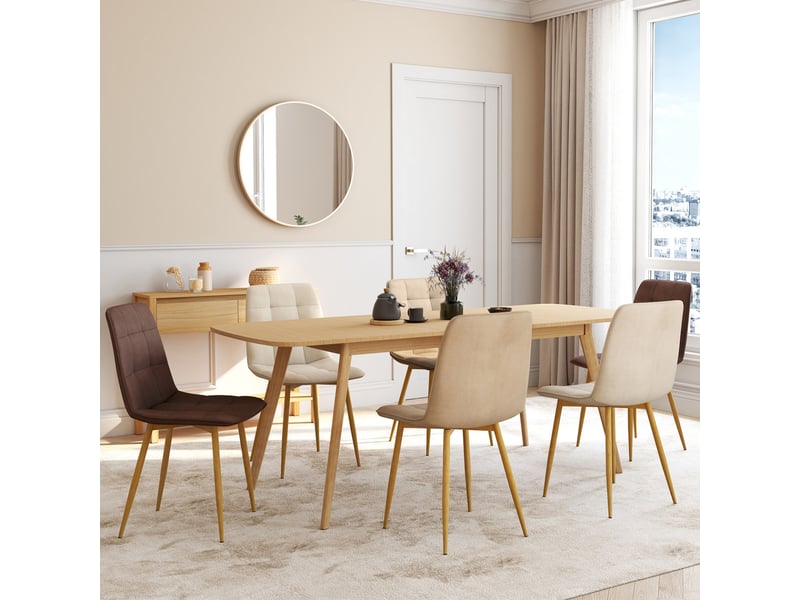 Lot de 6 chaises mila en velours mix color taupe x2, beige x2, marron x2 et pieds effet bois pour salle à manger  - Conforama B