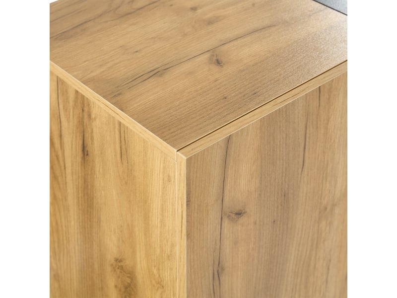  Buffet moderne 140 cm avec éclairage led, meuble vitrine noir et marron, 3 tiroirs, 1 porte et étagères en verre réglables  - Conforama W
