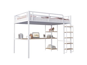 Lit mezzanine 140x200 cm <strong>MERAX</strong>  <strong>lit enfant blanc</strong> coloris blanc