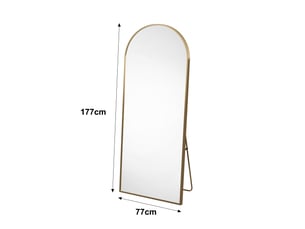 Miroir sur pied - 177 x 77 cm - or - miroir plein pied arqué grand format, cadre minimaliste, design moderne et élégant