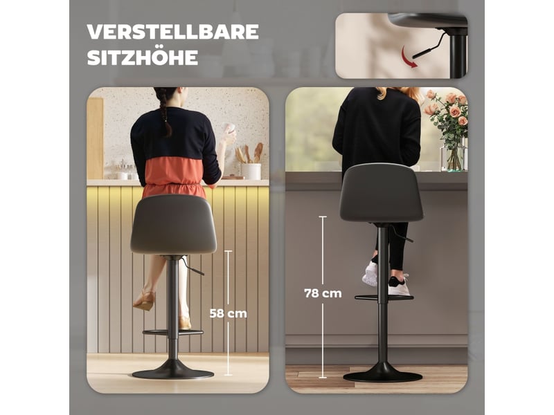  Tabourets de bar lot de 2 réglables et pivotants - lpospi - dossier bas, repose-pieds, simili cuir - noir  - Conforama E