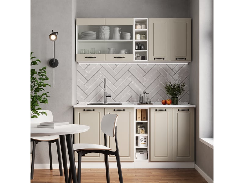 Vicco cuisine, sable campagneblanc, 160cm plan de travail marbre - Conforama C