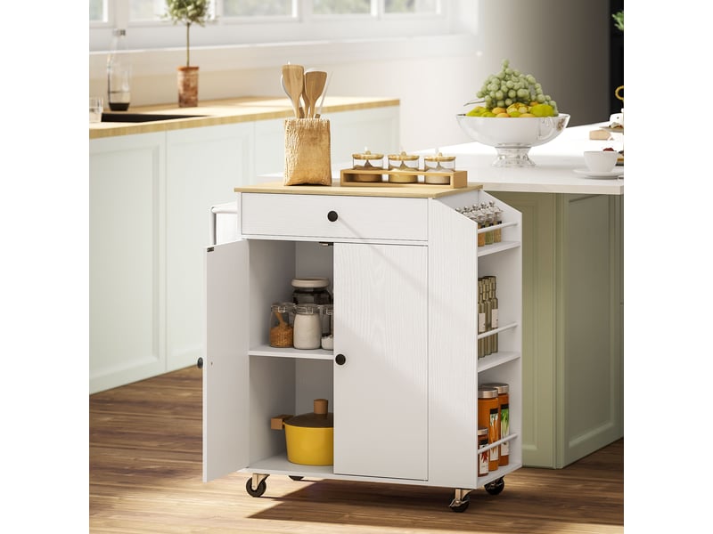 Îlot central cuisine mobile desserte cuisine avec tiroir étagère réglable placard à deux portes blanc 82 x 38 x 86,5 cm - Conforama D