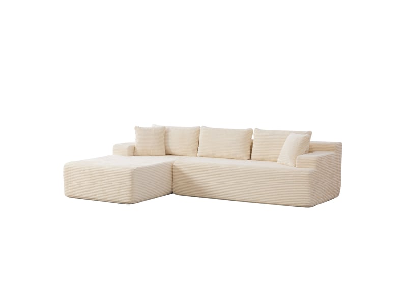  Canapé d’angle modulable 4 places avec chaise longue en chenille ivoire  - Conforama A