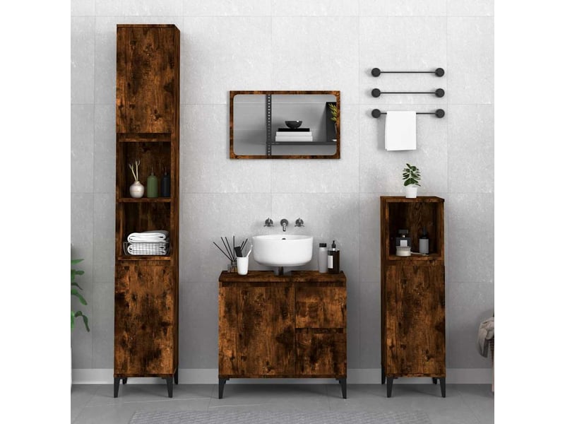  Amoire de salle de bain chêne fumé 65x33x60cm bois d'ingénierie shl2742  - Conforama B