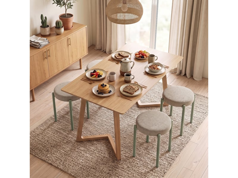  Lot de 4 tabourets empilables ronds avec assise rembourrée, sans dossier, gain de place, 45 x 45 x 47,5 cm, marron cair  - Conforama D