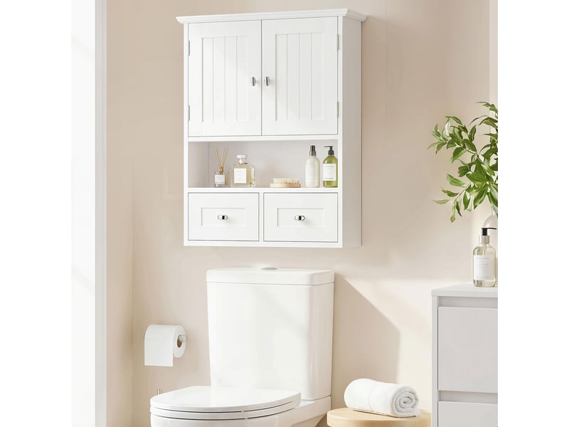  Armoire murale de salle de bain, armoire suspendue avec 2 portes et 2 tiroirs pour cuisine, 50,8 x 17,8 x 66 cm, blanche  - Conforama C