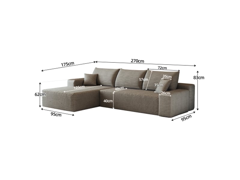 Canapé d'angle modulable 270 cm en l - chaise-longue, moderne, grande assise, montage non requis, camel - Conforama C