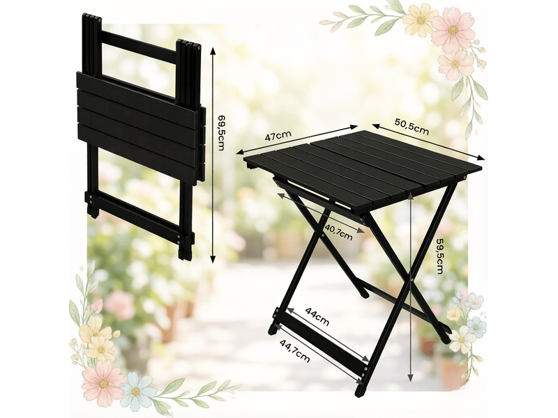  Table de jardin bistrot pliante avec structure en croix et pieds antidérapants pour balcon en aluminium noir  - Conforama C