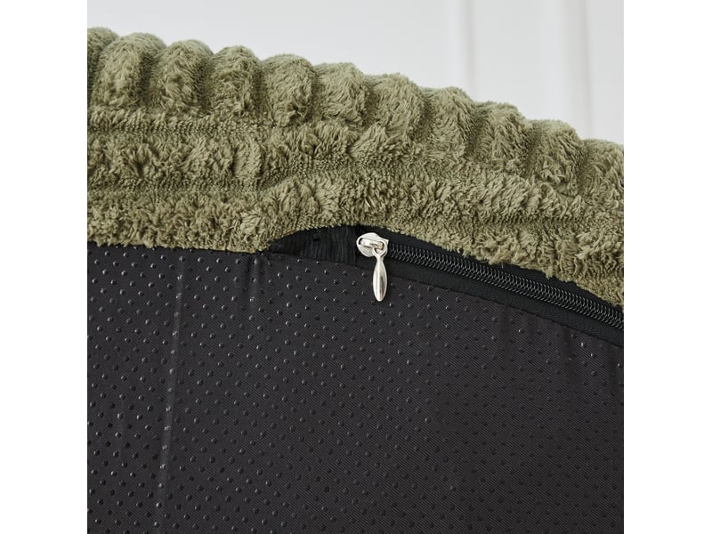  Fauteuil pouf rond avec 3 coussins amovibles, 2 porte-gobelets et poches latérales en velours côtelé vert  - Conforama B