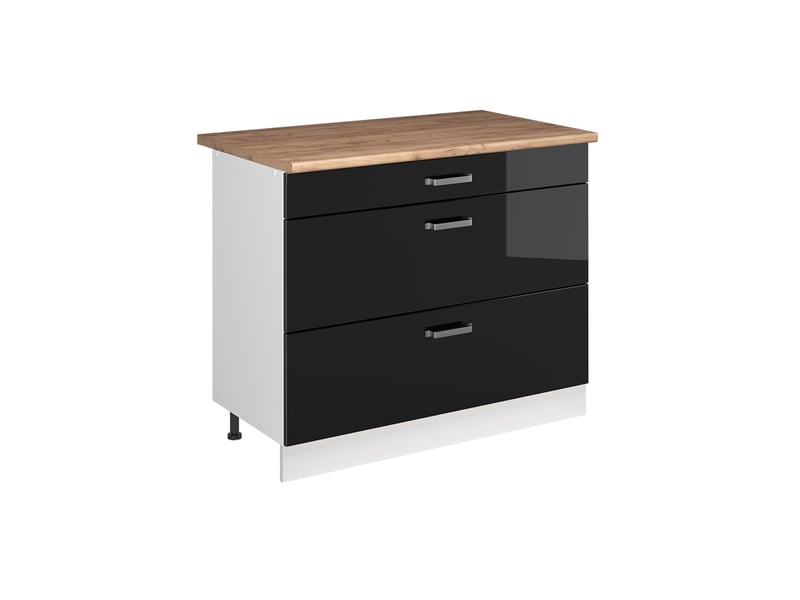 Vicco meuble cuisine, noir haute brillanceblanc, 100cm plan de travail chêne doré - Conforama A