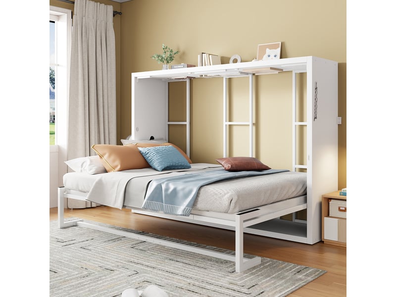 Lit escamotable lit armoire blanc mural 140x200 cmcadre métal et bois pliable robuste silencieux idéal studio appartement ou chambre d invités OPULERANE TRADING LTD - Conforama D