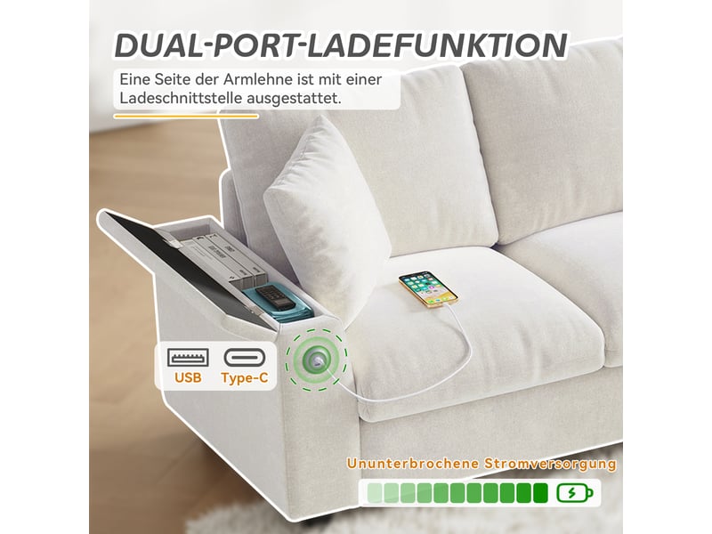  Canapé 4 places modulable en chenille beige avec ports usb  - Conforama D