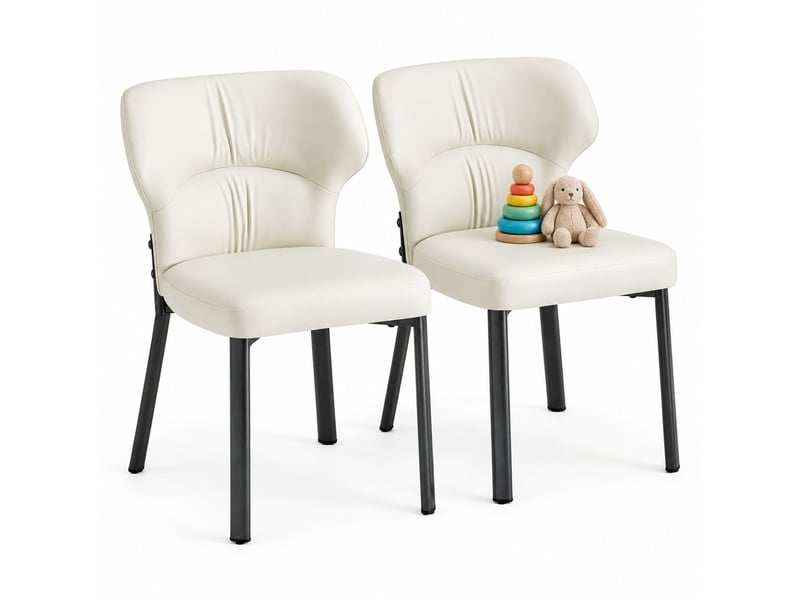  Lot de 2 chaises de salle à manger rembourrées avec dossier incurvé et pieds métalliques noirs en pu beige  - Conforama A