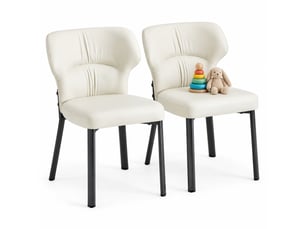 Lot de 2 chaises de salle à manger rembourrées avec dossier incurvé et pieds métalliques noirs en pu beige