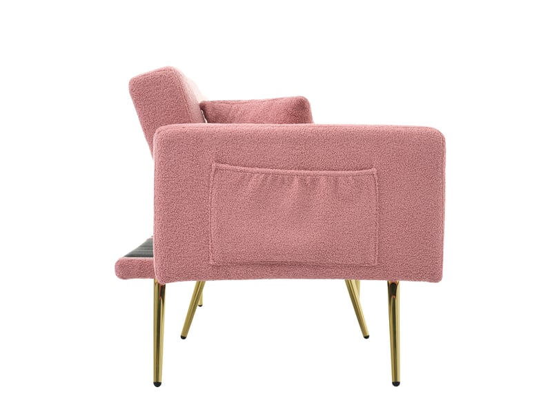 Canapé droit 2 pl convertible, clic clac, style simple, canapé confort, pied en métal, tissu bouclette rose - Conforama R