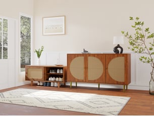 Ensemble buffet en rotin et meuble à chaussures, rangement couleur noyer pour salon
