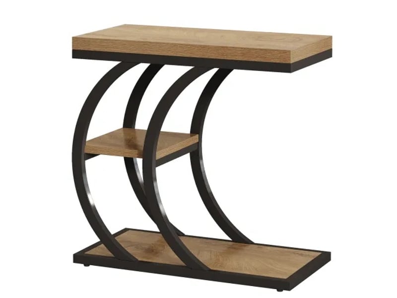  Table d'appoint en c à 3 niveaux en métal et bois marron et noir 60x30x60 cm  - Conforama A