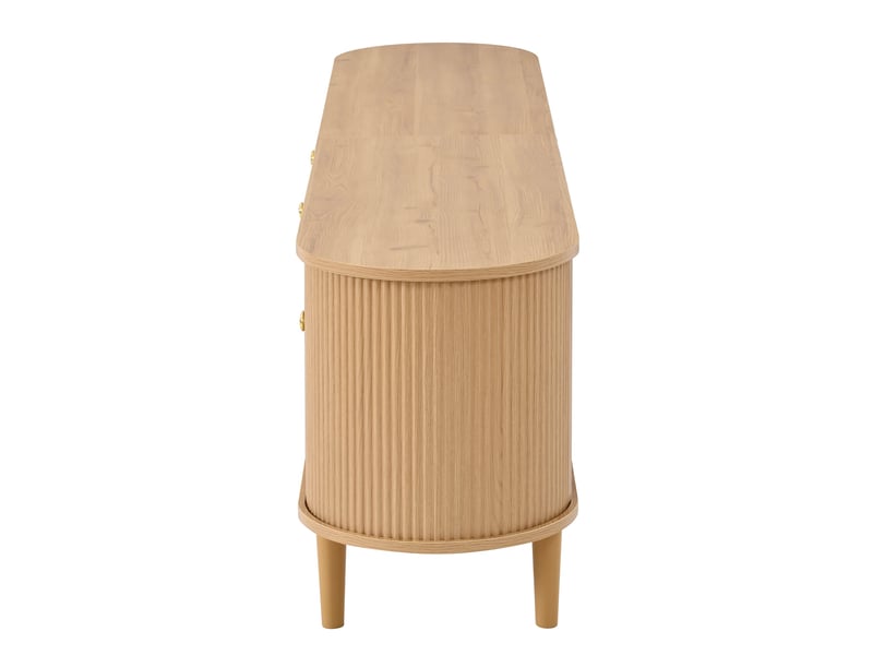  Meuble tv naturel, 4 tiroirs, rangement, portes coulissantes, angles arrondis, structure robuste - 180x35x50cm - salon  - Conforama B