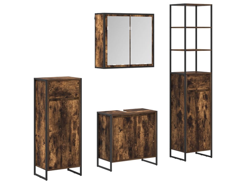  Ensemble de mobilier de salle de bain 4 pièces chêne fumé cf64546  - Conforama A