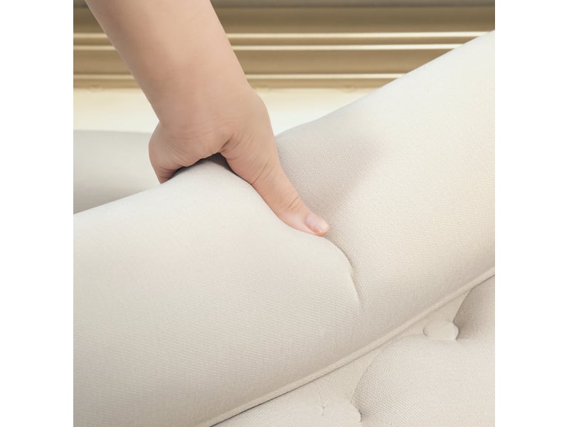  Banquette vintage 115x44x58 cm avec accoudoirs, revêtement chenille, bois, beige  - Conforama D
