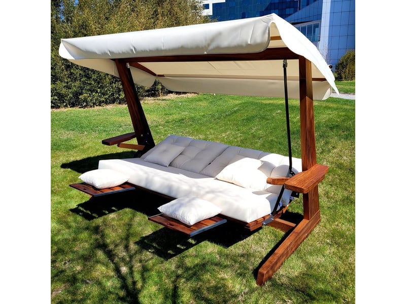  Balancelle de jardin en bois avec toit luna deluxe - beige  - Conforama E
