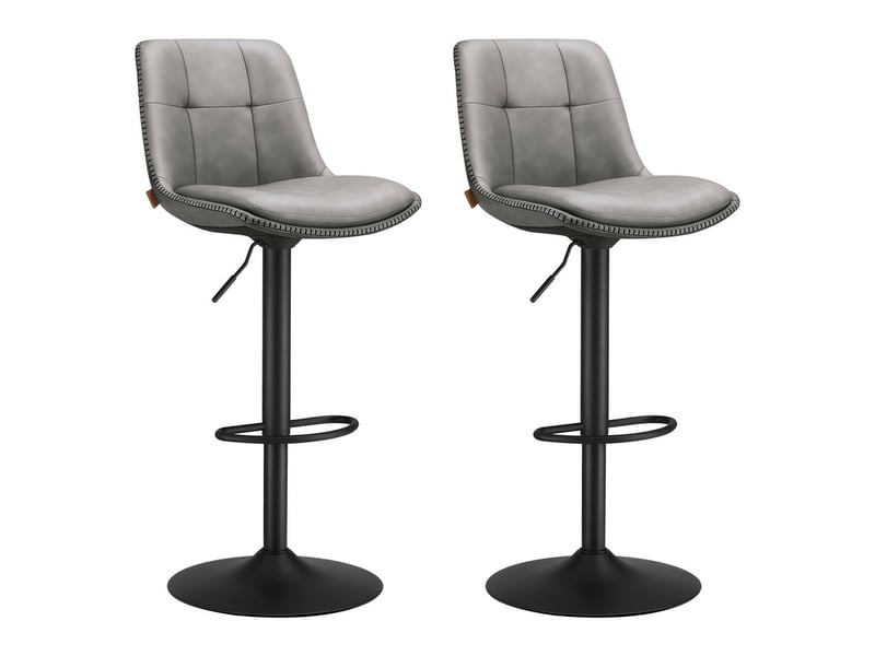 Tabourets De Bar Lot De 2 - Hauteur Réglable 107-127 Cm - Revêtement PU - Pied Chromé - Gris