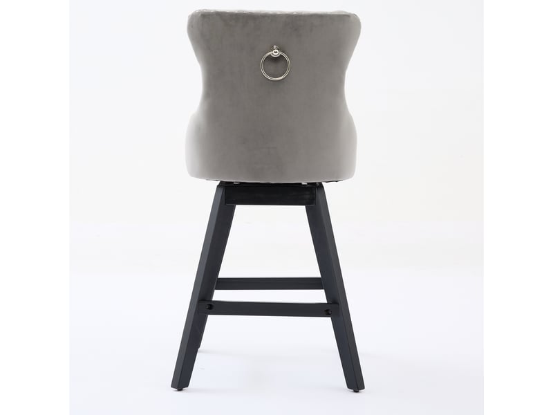  Lot de 2 tabourets de bar pivotants en velours gris capitonnés, pieds bois et clous chromés – style détente  - Conforama E