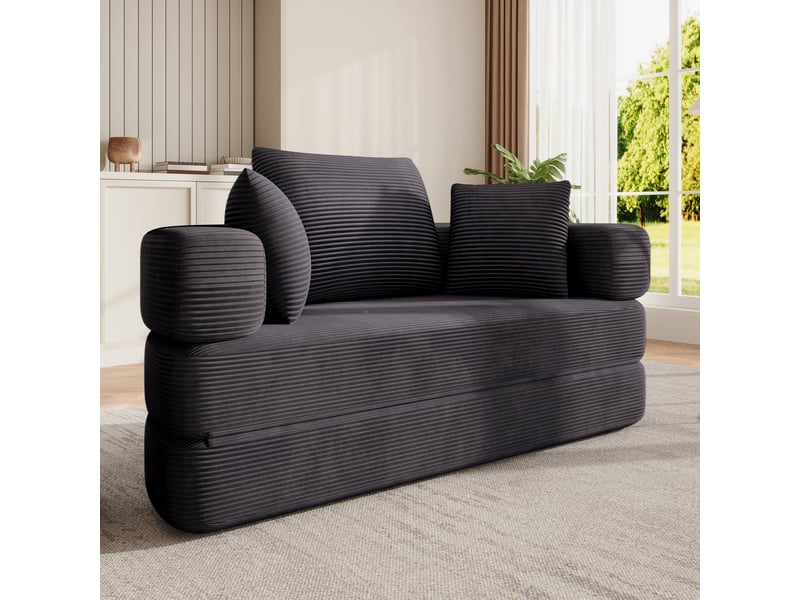  Canapé‑lit ovale modulable sans structure 173 x 176 cm, autoportant, revêtement velours côtelé, livré avec coussins, canapé‑lit pliable multifonction Fay Lum - Conforama E