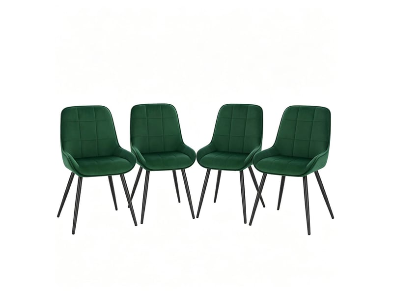  Lot de 4 chaises de salle à manger 52.5×43×81.5cm dossier galbé cadre acierlique vert foncé  - Conforama A