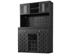 Meuble de cuisine haut avec led prises usb et porte-bouteilles noir 120x40x178 cm