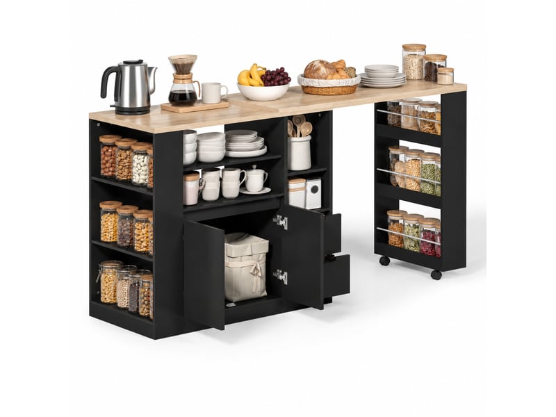  Desserte de cuisine à plateau rotatif extensible avec rangement evryae  - Conforama A