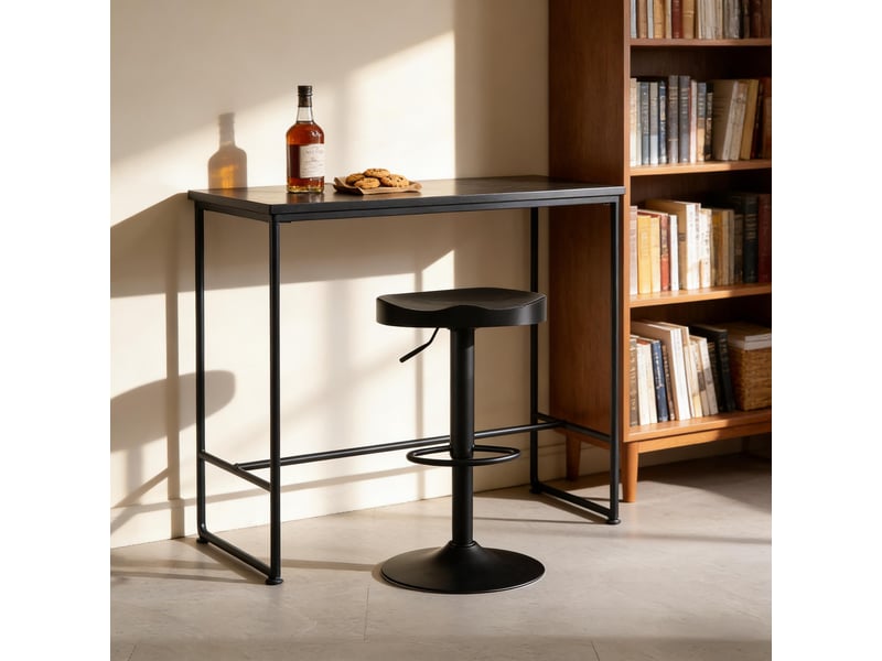  Tabouret de bar pivotant réglable en hauteur avec repose-pieds, assise ergonomique en bois et métal, noir  - Conforama C