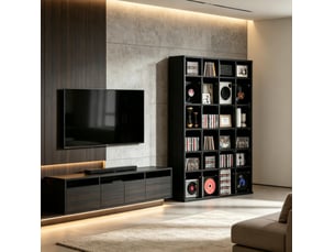 Meuble de rangement cd dvd noir à étagères réglables, format étroit 89 x 20 x 130,5 cm pour médias organisés
