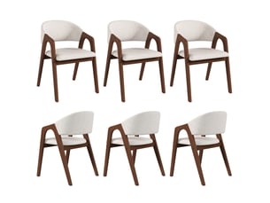 Chaise de salle à manger, lot de 6 avec dossier incurvé et accoudoirs, assise rembourrée en lin et bois, noyer et beige avoine