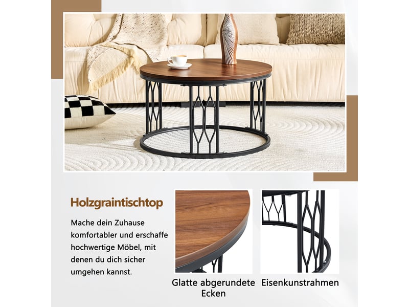  Table basse ronde avec espace ouvert en mdf et métal pour salon ø70×40,5 cm noyer  - Conforama C