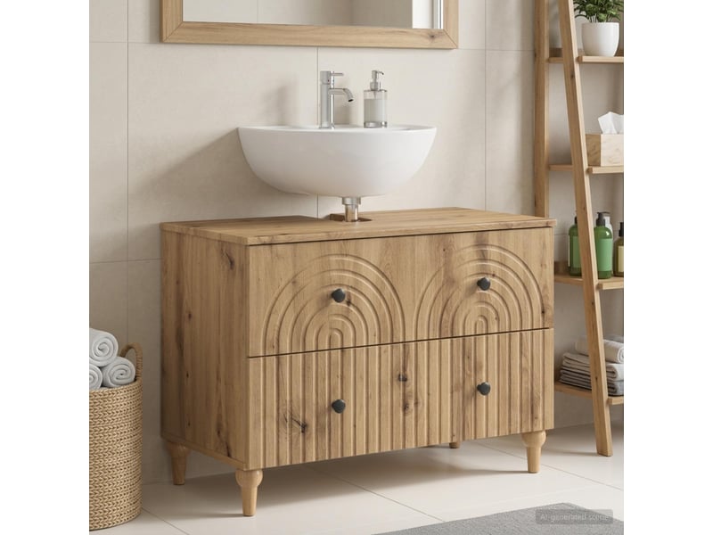  Meuble sous lavabo de salle de bain alkmaar chêne artisanal cf64802  - Conforama B