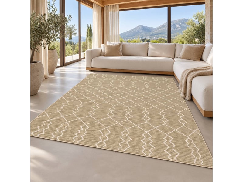  The white stone tapis extérieur motif berbère 140x200 cm beige | pour intérieur et extérieur, résistant aux uv et à l'eau, lavable | tapis en polypropylène tissé à plat effet sisal  - Conforama E
