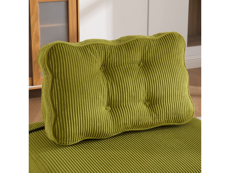  Fauteuil convertible lit single design scandinave cord vert olive structure bois massif 90x86x84cm  - Conforama E