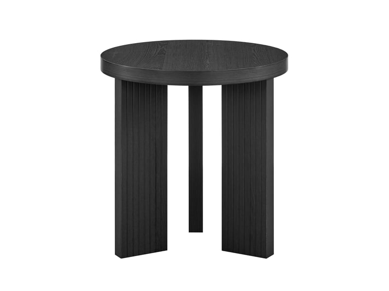  Table basse ronde avec plateau compact et piètement tripode rainuré, en mdf noir, pour salon, chambre et balcon  - Conforama A