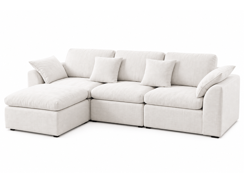  Canapé modulable 4 places 246x90 cm, canapé d'angle convertible avec pouf mobile, assise profonde en chenille beige OMNIGLINT TRADING LTD - Conforama A