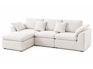 Canapé modulable 4 places 246x90 cm, canapé d'angle convertible avec pouf mobile, assise profonde en chenille beige