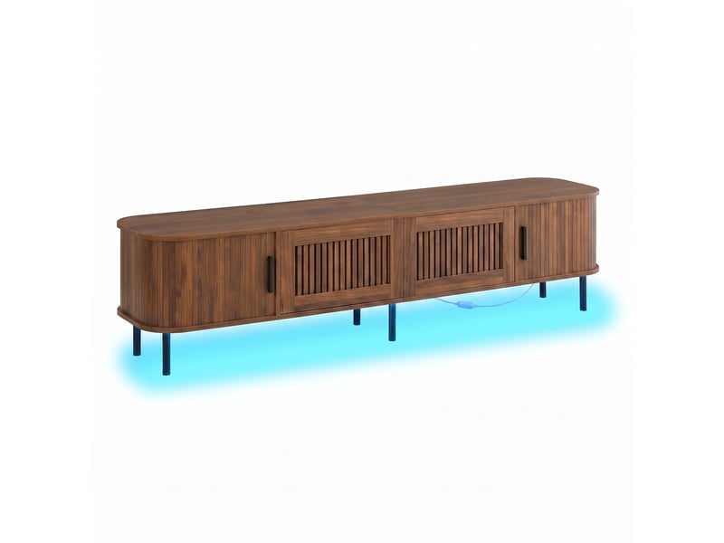  Meuble tv noyer 180 cm avec led application, portes coulissantes et bords arrondis  - Conforama W
