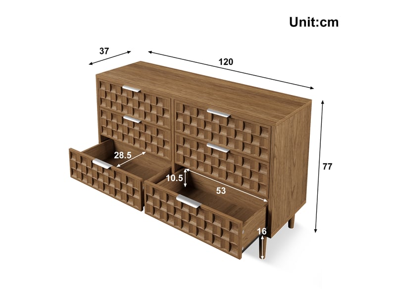 Buffet bas 120x37x77 cm 6 tiroirs mdf chêne - Conforama E
