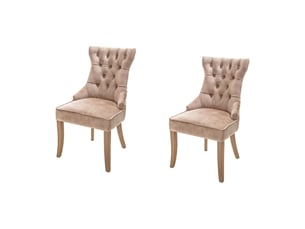 Lot de 2 chaises regina cappuccino en velours capitonné – anneau argenté et pieds en bois clair